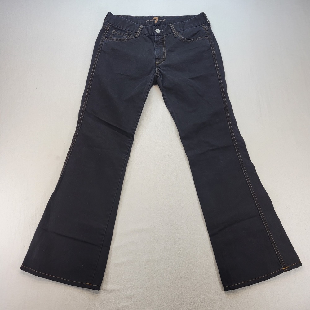 7 For All Mankind A Pocket Jeans Women 27 Black Flare Low Rise Made in USA Denim